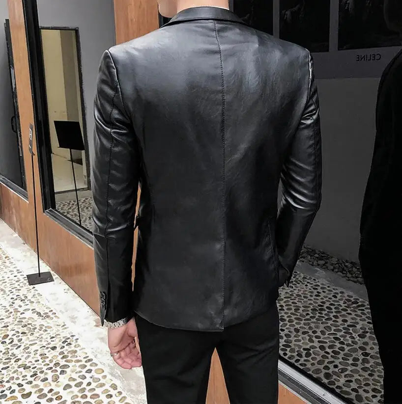 Slim Fit Blazers Jackets For Men PU Leather Suit Coats Men Leather Jackets Male Business Casual Suit Coats Man Blazers Size 4XL