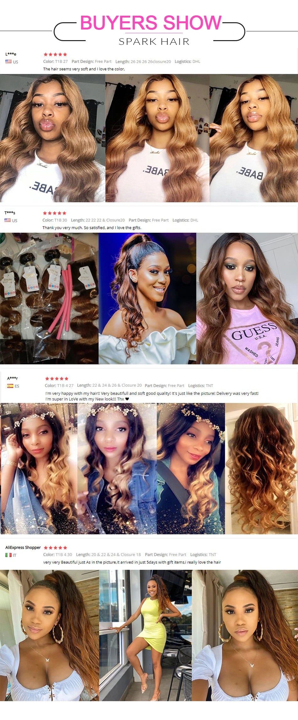 Spark Hair Ombre Brazilian Body Wave Hair 1/3/4 Bundles 100% Human Hair Weave Bundles 100% Remy human Hair