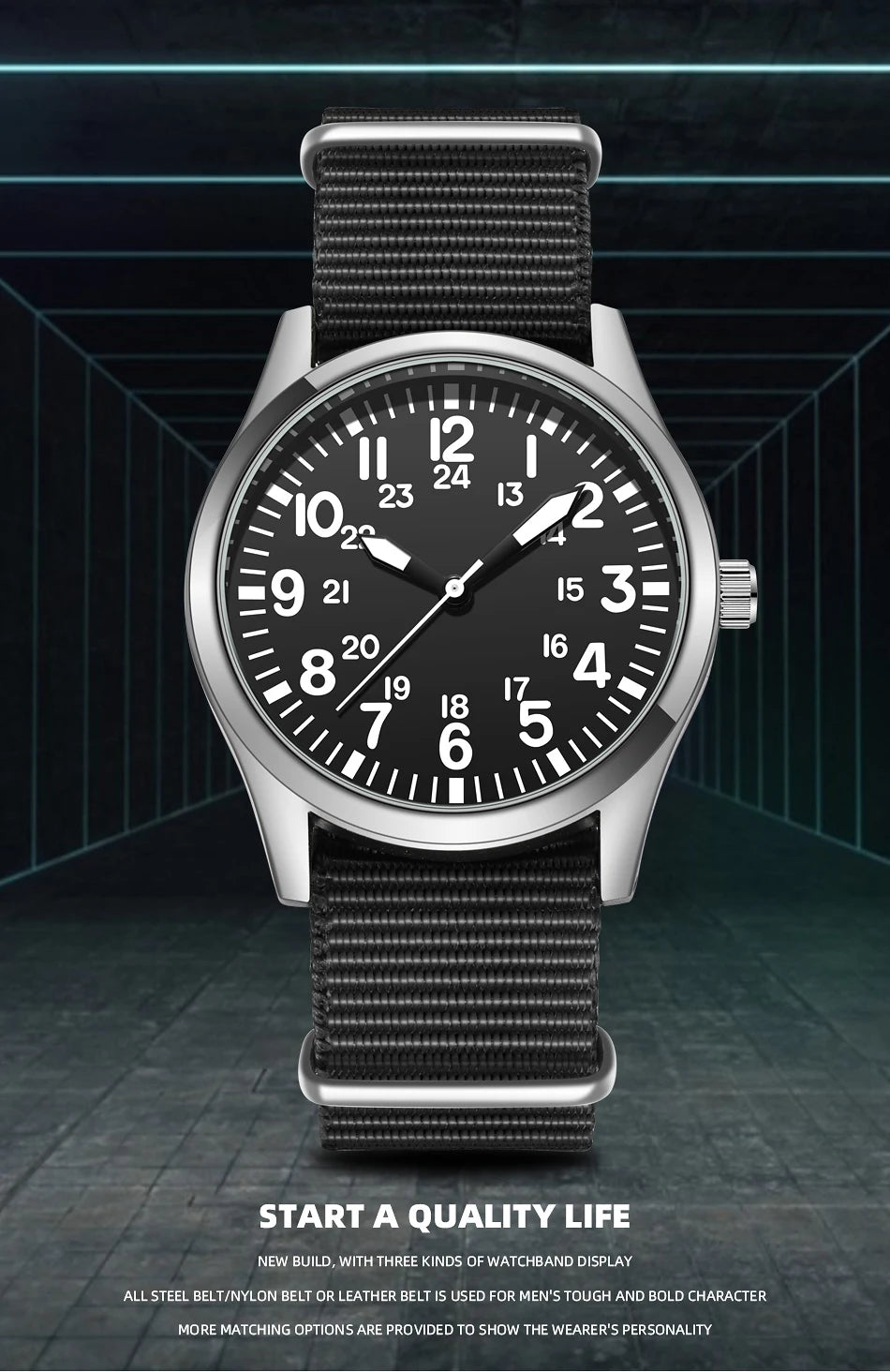 Field Watch with Steel Band Easy Reading Japan Movement