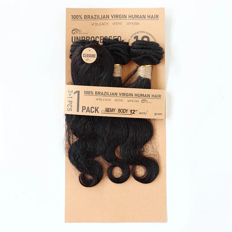 Brazilian Straight Bundles With Closure Machine Made Closure 100% Remy Human Hair 3 Bundles With Closure Natural Color