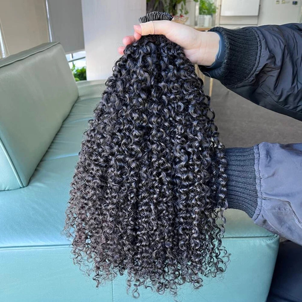 Wholesale Raw Unprocessed Human I Tip Hair Extensions, Double Drawn 100% Russian I tip Jerry Curl Weave Extensions