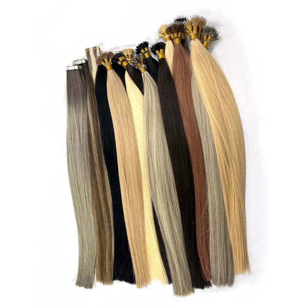 Wholesale Raw Unprocessed Human I Tip Hair Extensions, Double Drawn 100% Russian I tip Jerry Curl Weave Extensions