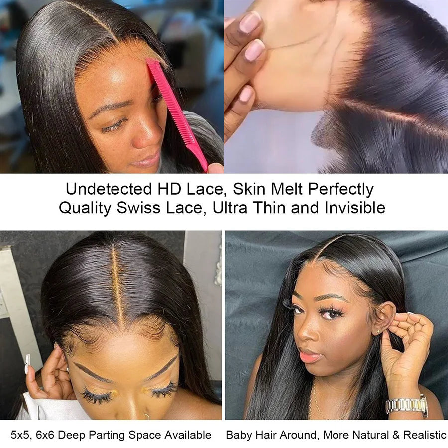 32 inch Bone Straight Hair Bundles With HD Lace Frontal Melt Skins Brazilian Human Hair Extension HD Lace Closure With Bundles