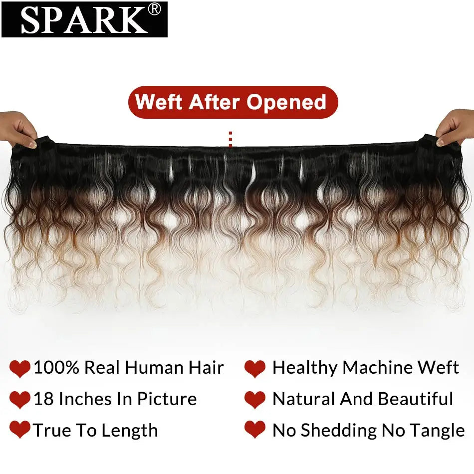 Spark Hair Ombre Brazilian Body Wave Hair 1/3/4 Bundles 100% Human Hair Weave Bundles 100% Remy human Hair