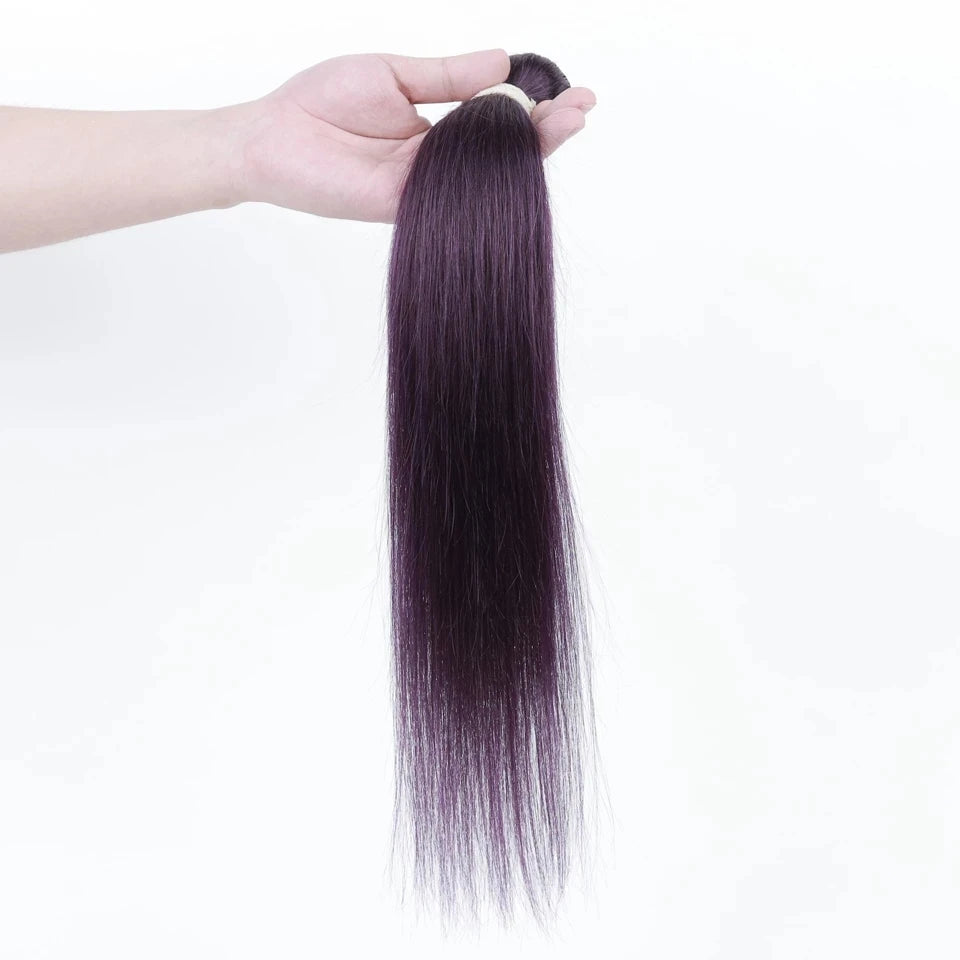 Sleek Brazilian Straight Hair Bundles Natural Purple Straight Remy Human Hair Bunles Deal For Black Women