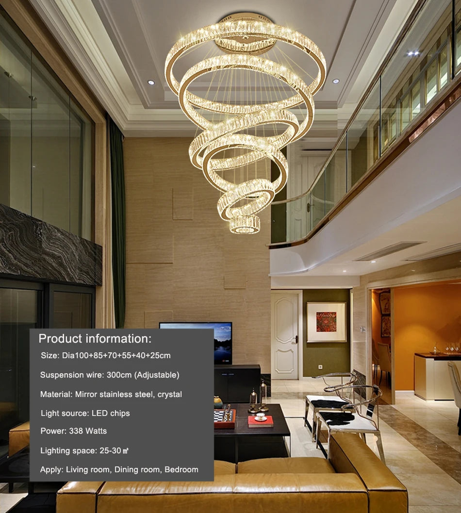 Ring Light Modern Home Decoration Luxury Led Lights for Living Room Crystal Lamp Ceiling Chandelier Decor Lustre Indoor Lighting