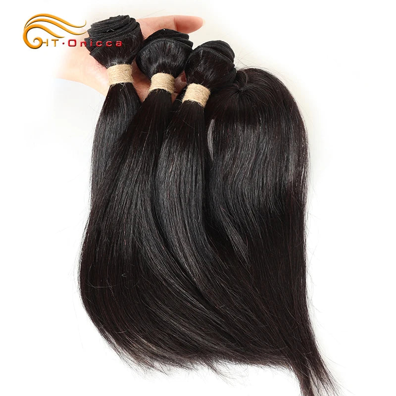 Brazilian Straight Bundles With Closure Machine Made Closure 100% Remy Human Hair 3 Bundles With Closure Natural Color