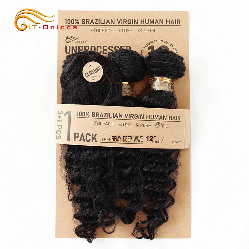 Brazilian Straight Bundles With Closure Machine Made Closure 100% Remy Human Hair 3 Bundles With Closure Natural Color