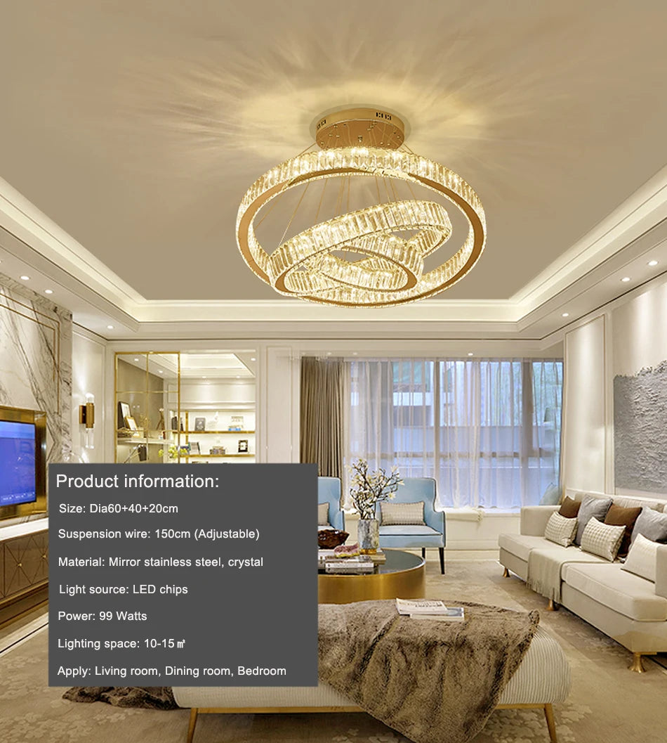 Ring Light Modern Home Decoration Luxury Led Lights for Living Room Crystal Lamp Ceiling Chandelier Decor Lustre Indoor Lighting