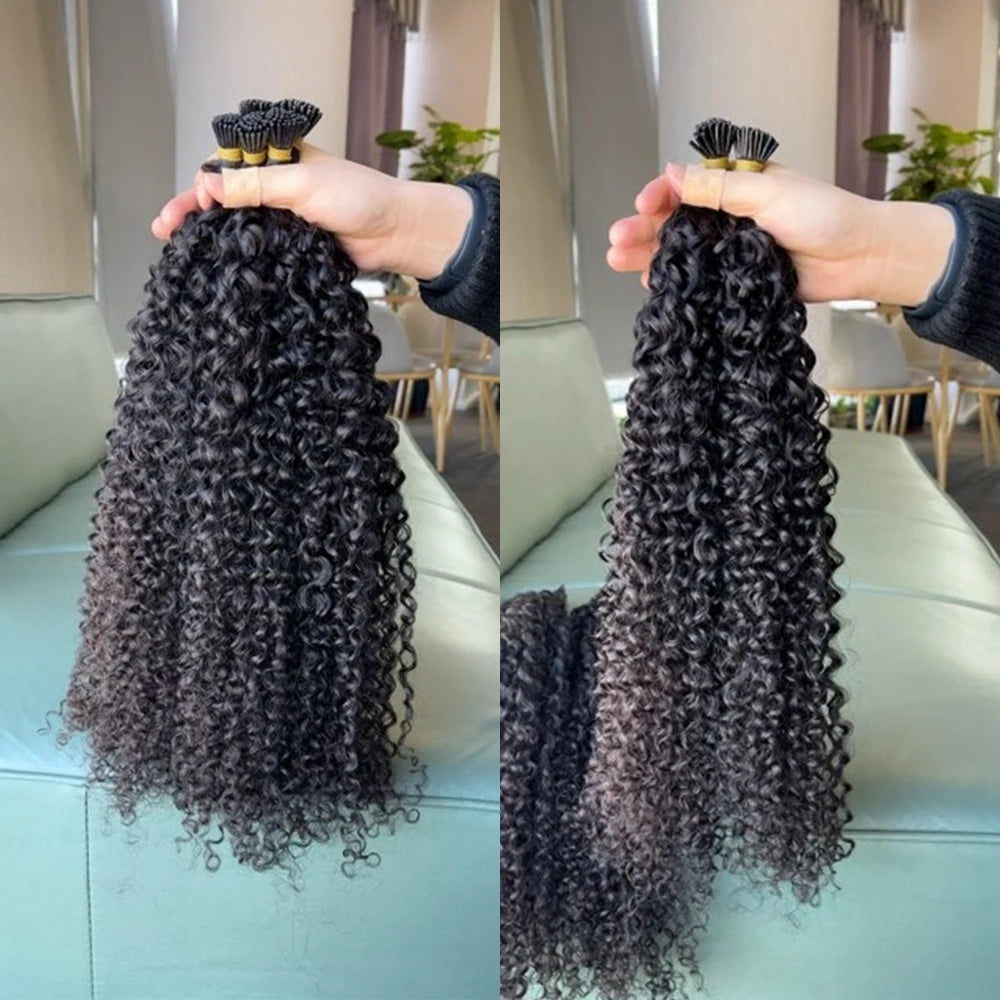 Wholesale Raw Unprocessed Human I Tip Hair Extensions, Double Drawn 100% Russian I tip Jerry Curl Weave Extensions