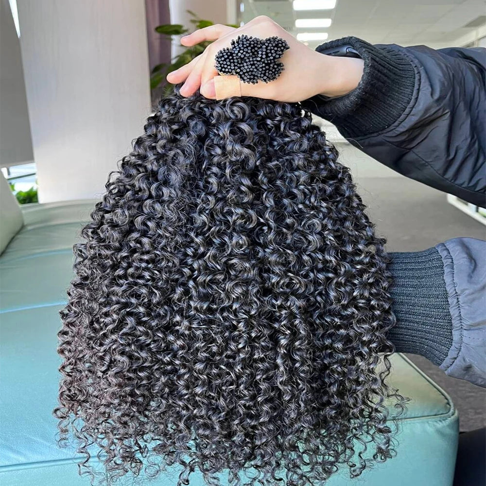 Wholesale Raw Unprocessed Human I Tip Hair Extensions, Double Drawn 100% Russian I tip Jerry Curl Weave Extensions