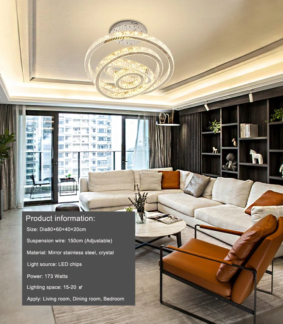 Ring Light Modern Home Decoration Luxury Led Lights for Living Room Crystal Lamp Ceiling Chandelier Decor Lustre Indoor Lighting
