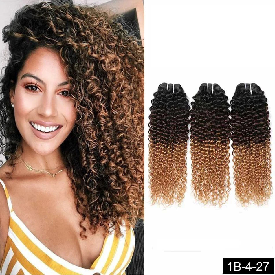 Ombre Human Hair Bundles 1B/4/30 Kinky Curly Hair Extensions Afro Curly Brazilian Ombre Remy 100% Human Hair Weave 1B/4/27 Color