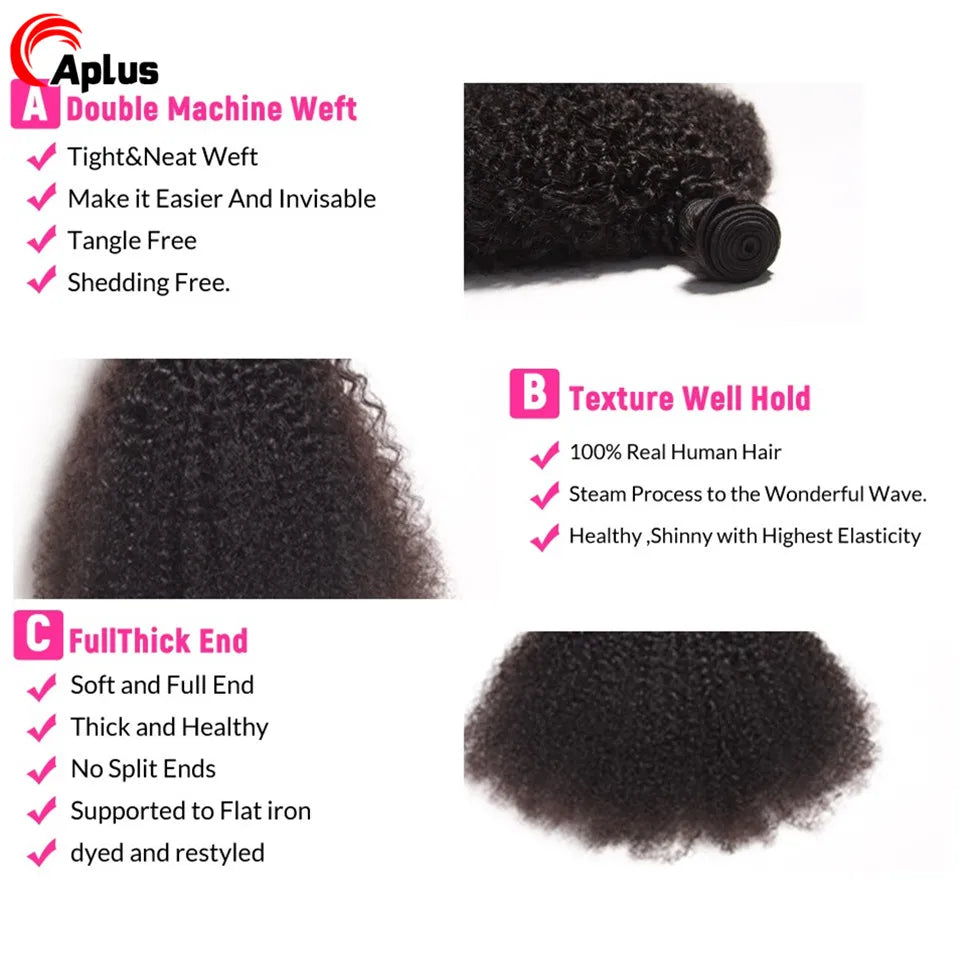 Raw Indian Afro Kinky Curly Human Hair Bundles 4B 4C Natural Virgin Curly 100% Soft Human Hair Weave Bundle Hair Extension Weft