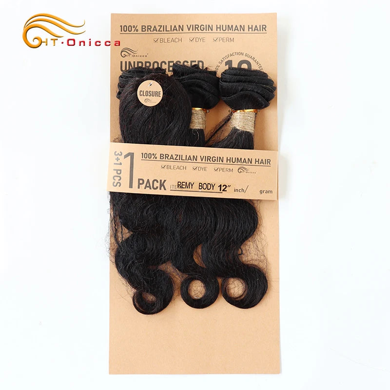 Brazilian Straight Bundles With Closure Machine Made Closure 100% Remy Human Hair 3 Bundles With Closure Natural Color