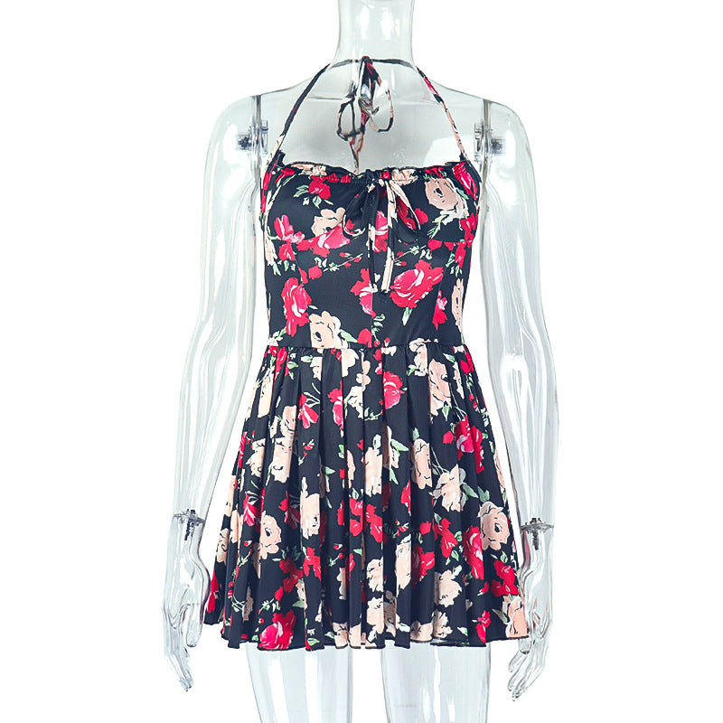 CM.YAYA Women Sleeveless Girdle The Waist Floral Printed Big Swing Ball Gown Dress 2025 Night Club Party Vestidos Sexy Dresses