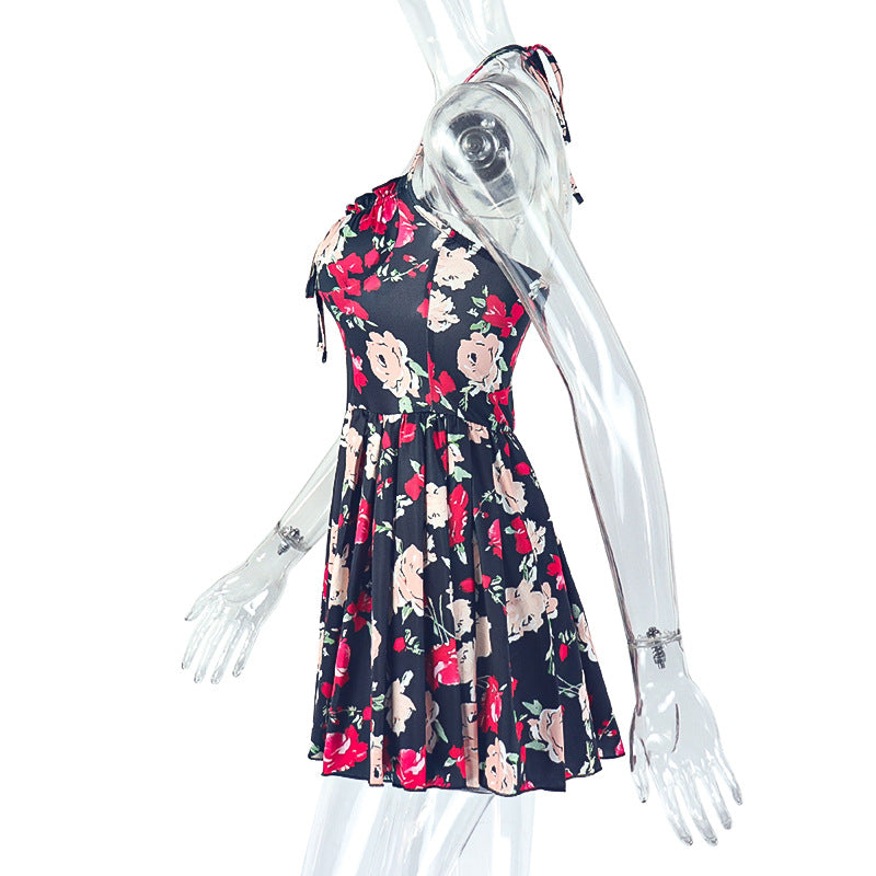CM.YAYA Women Sleeveless Girdle The Waist Floral Printed Big Swing Ball Gown Dress 2025 Night Club Party Vestidos Sexy Dresses