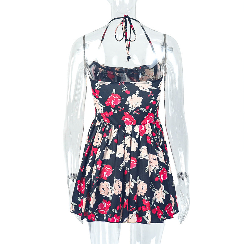 CM.YAYA Women Sleeveless Girdle The Waist Floral Printed Big Swing Ball Gown Dress 2025 Night Club Party Vestidos Sexy Dresses