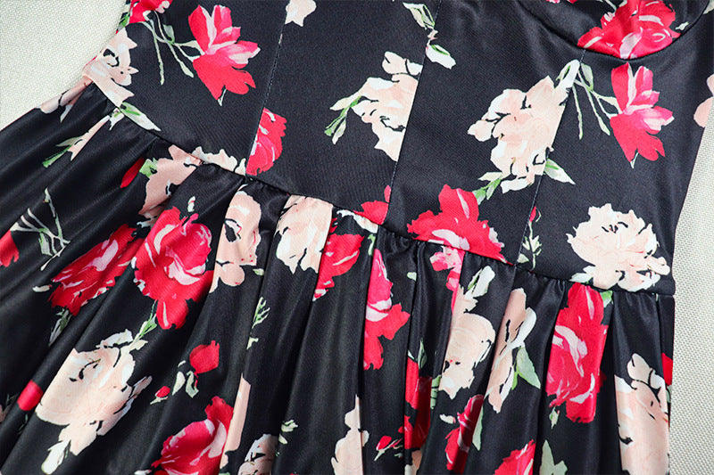 CM.YAYA Women Sleeveless Girdle The Waist Floral Printed Big Swing Ball Gown Dress 2025 Night Club Party Vestidos Sexy Dresses