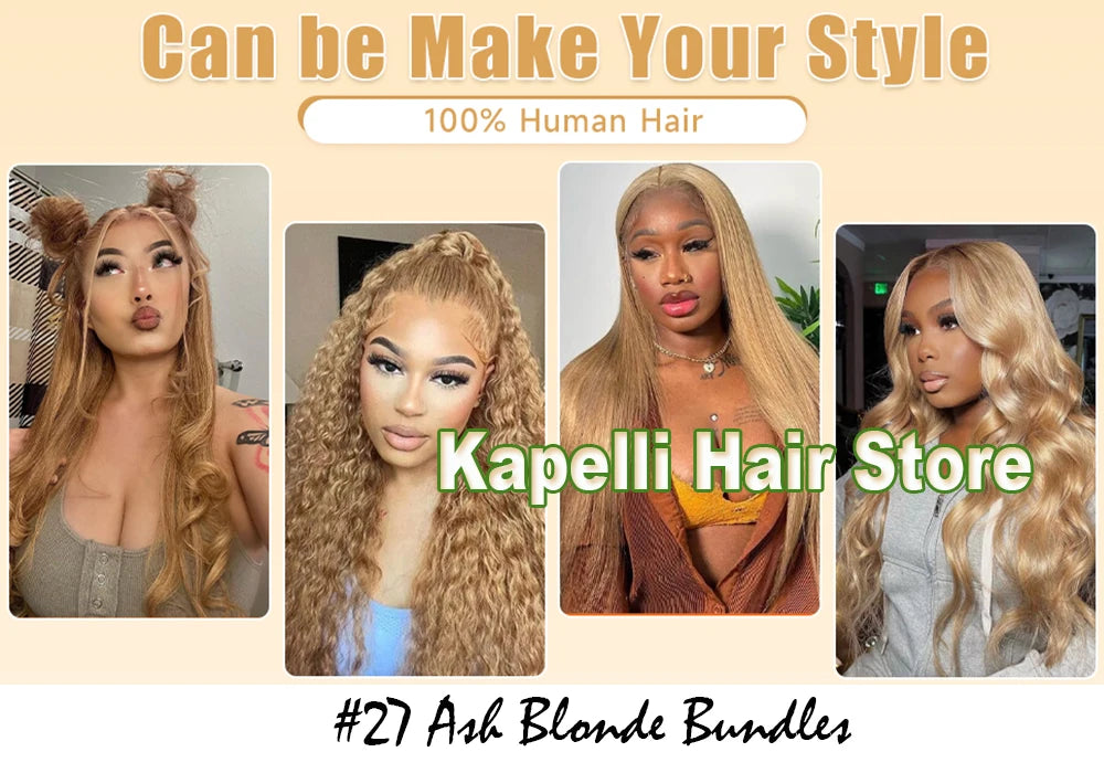 #27 Honey Blonde Hair Body Wave Human Hair Bundles 100% Brazilian Unprocessed Raw Hair Extensions #613 Blonde Bundle Deal
