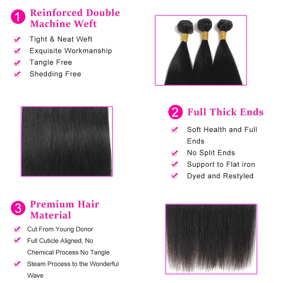Peruvian 100% Human Hair Straight Bundles Weave Natural Color 1/2/3/4 Bundles Deal 8-30 Inch Bundle Hair Extensions Fow Momen