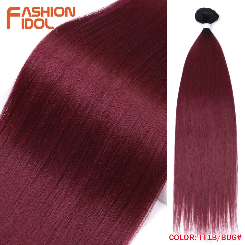 Bone Straight Hair Extensions Ombre Blonde Hair Bundles Super Long Hair Synthetic 24 Inch Straight Hair Full to End FASHION IDOL