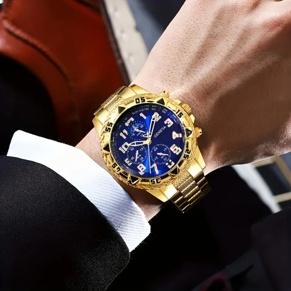 [Vintage Watch Set] 2pcs Men's Quartz Watch Set | Stainless Steel | Casual Watch | Business Watch | Silicone watch