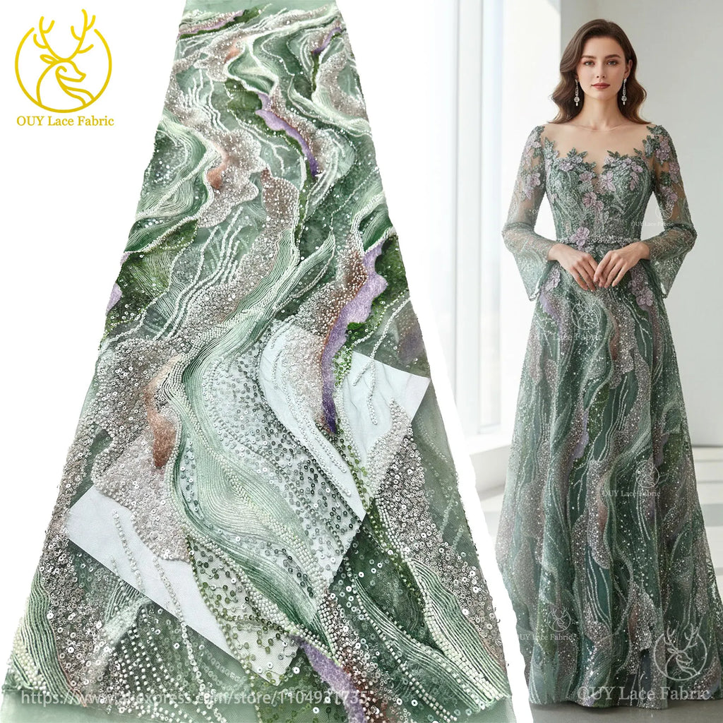 Latest French Ladies Party Evening Dresses Luxury Lace Fabrics High Quality African Groom Beaded Sequins Tulle Lace Fabrics