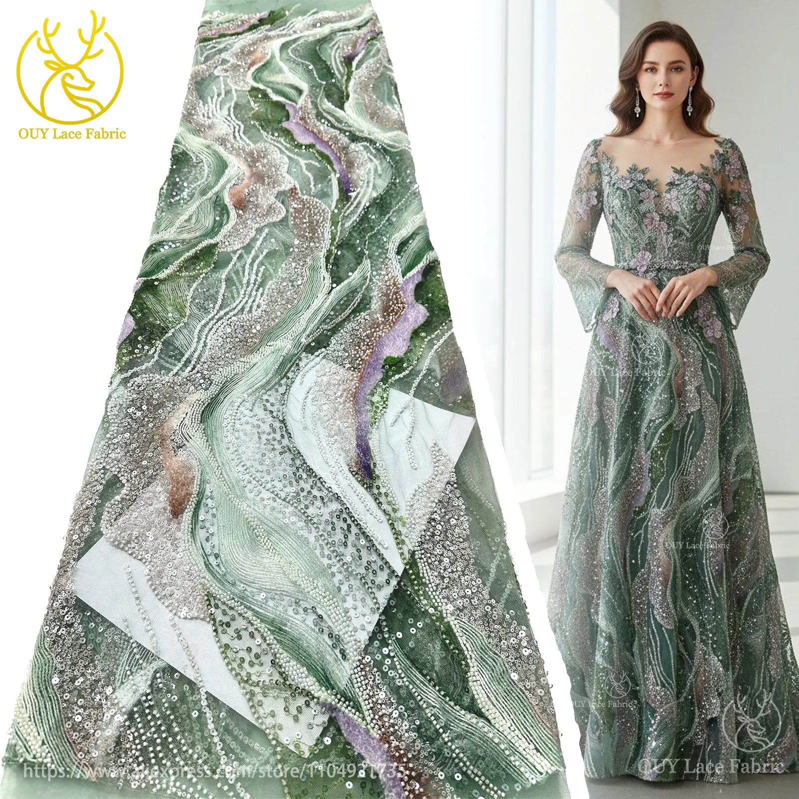 Latest French Ladies Party Evening Dresses Luxury Lace Fabrics High Quality African Groom Beaded Sequins Tulle Lace Fabrics
