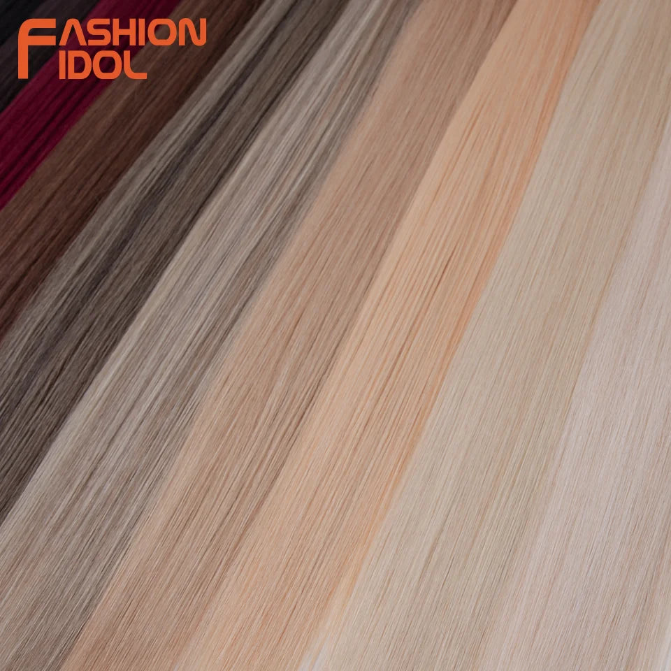 FASHION IDOL Bone Straight Hair Extensions Ombre Blonde Hair Bundles Super Long Hair Synthetic 24 Inch Straight Hair Full to End