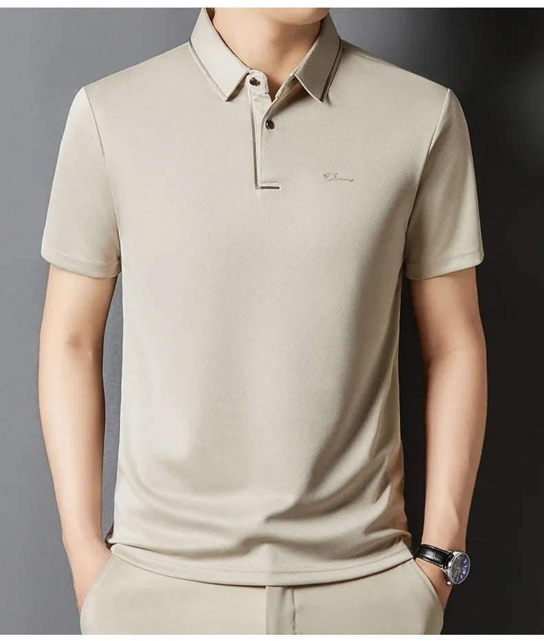 Men's Polo Shirt Seamless Premium Luxury Cool Fabric Business Casual Golf Slim Fit Blouse Collar Tshirt Anti Wrinkle Men Tee