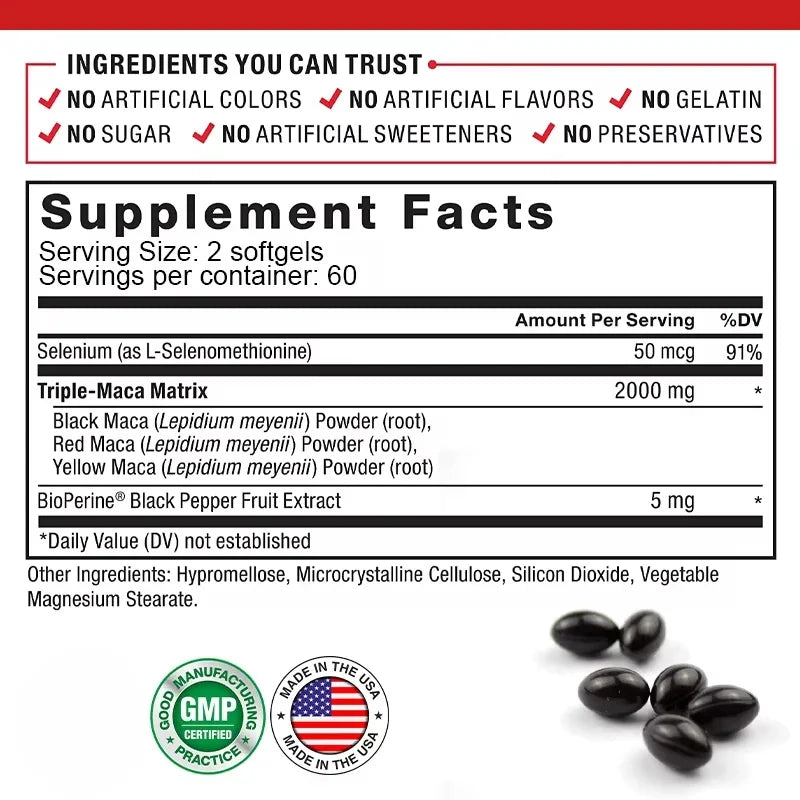 Maca Root Capsules - Boost Endurance & Strength, To Maximize Vitality and Performance, Muscle Mass Improve
