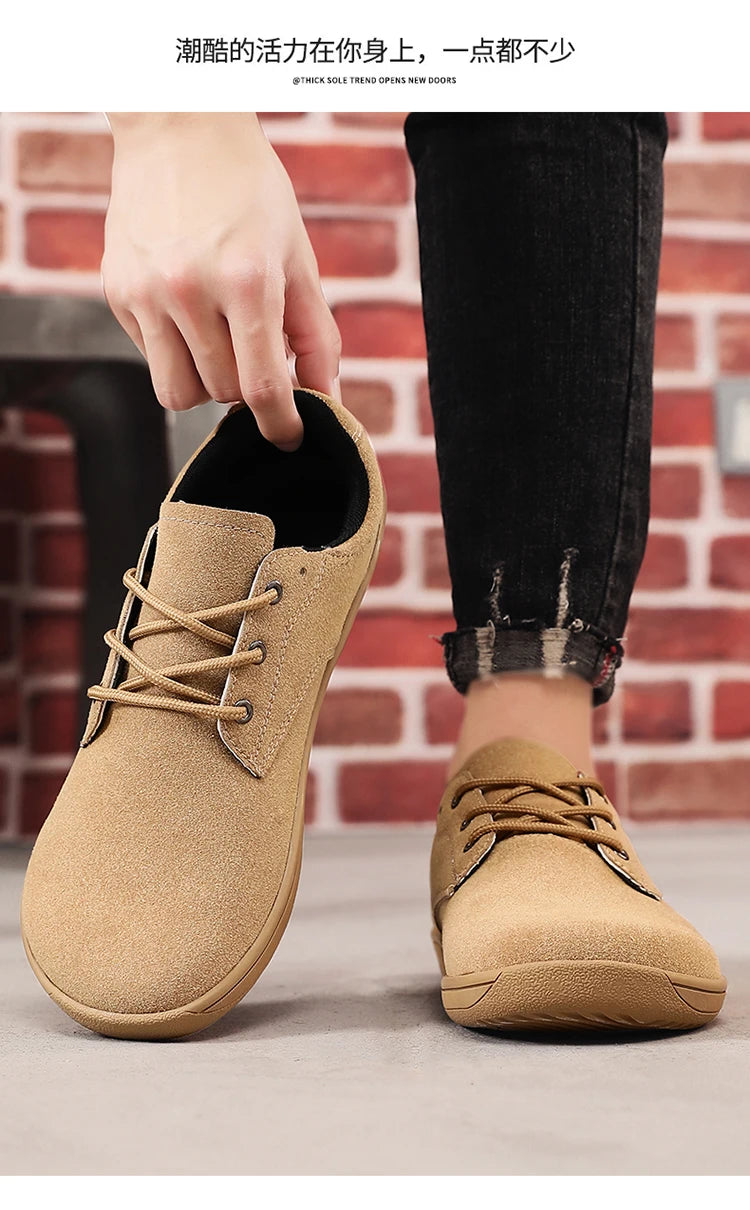 Wide Toe Barefoot Shoes for Men Outdoor Treking Sports Minimalist Walking Shoes Suede Waterproof Outdoor Men Travel Sneakers