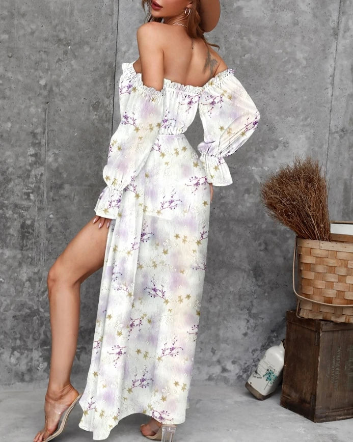 Elegant Party Dresses for Women 26 New Casual Fashion Print Trend Sexy Spicy Girl Off Shoulder Strap Split Waist Dress Vacation