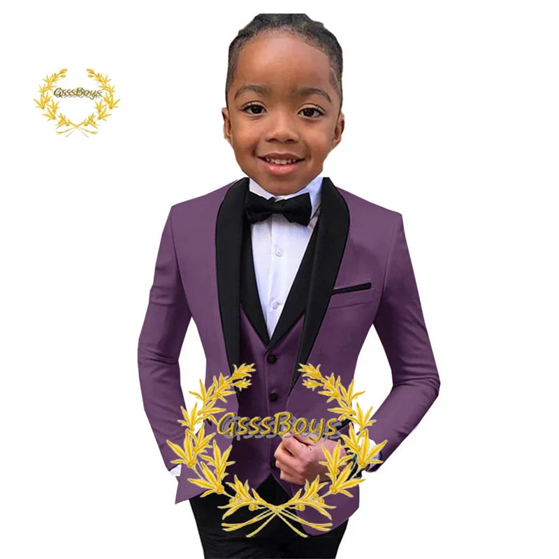 Boys Suit Wedding Tuxedo 3 Piece Shawl Collar Jacket Pants Vest Child Formal Blazer Set Slim Fit Outfit costume garcon mariage