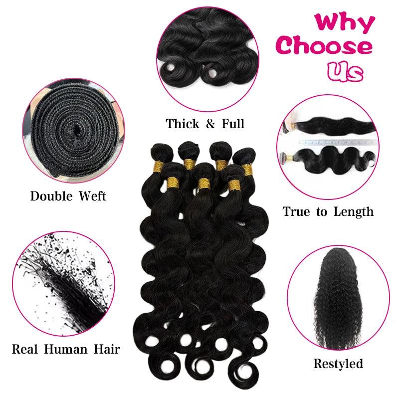 Body Wave Natural Color Human Hair Bundles Brazilian Hair Weavings Human Hair Bundles 1/3/4 Pieces For Women 22 24 26 inch