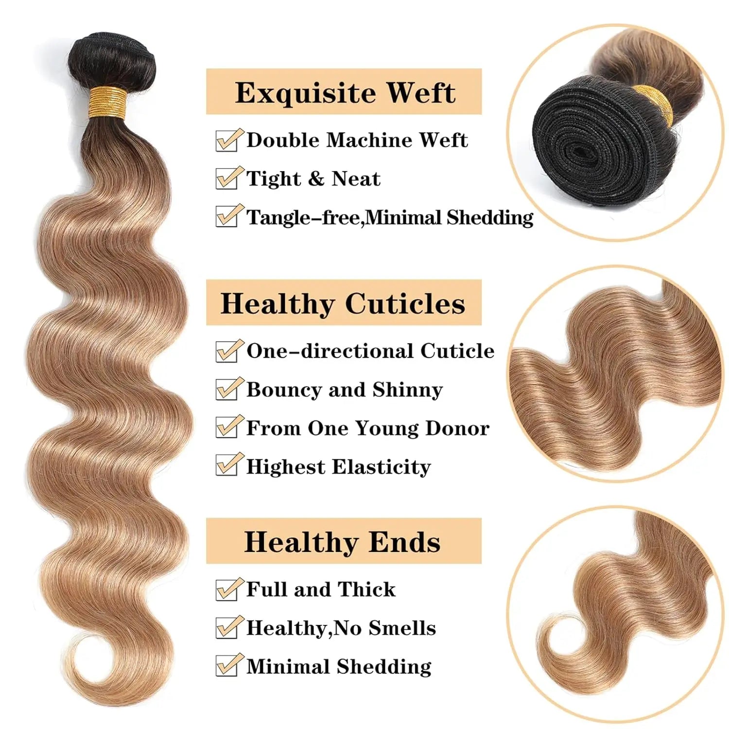 Honey Blonde Human Hair Bundles Body Wave Bundles Human Hair 1 3 4 Brazilian Human Hair Extensions 100% Remy Bundles Deal