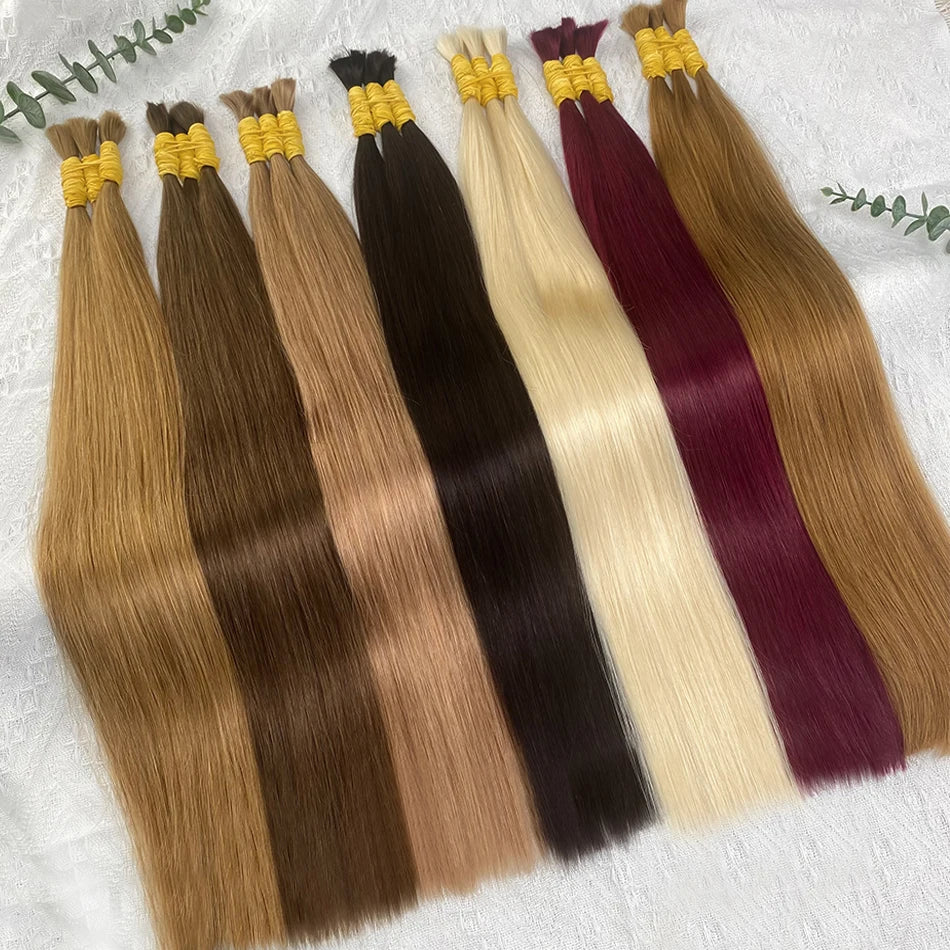 Straight Human Hair Bundles No Weft Natural Black Bulks Blonde Brazilian Remy Hair 100% Real Natural Hair Extension For Women