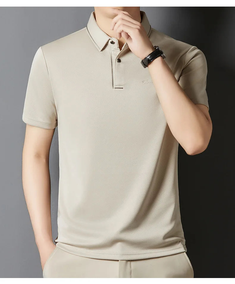 Men's Polo Shirt Seamless Premium Luxury Cool Fabric Business Casual Golf Slim Fit Blouse Collar Tshirt Anti Wrinkle Men Tee