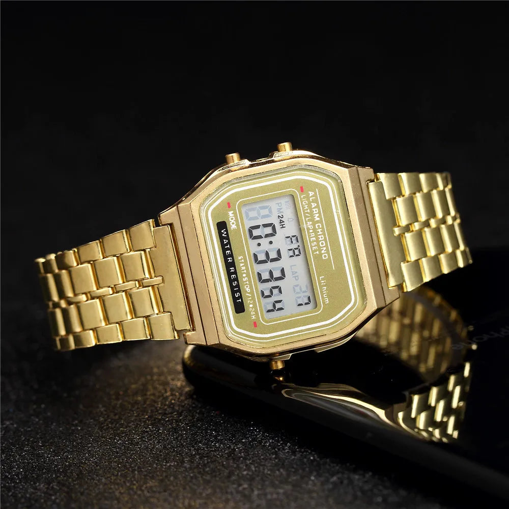 Elegant Digital Watch For Women Gold Silver Stainless Steel Business Ladies Electronic Wrist Watches Man Clock Zegarek Damski