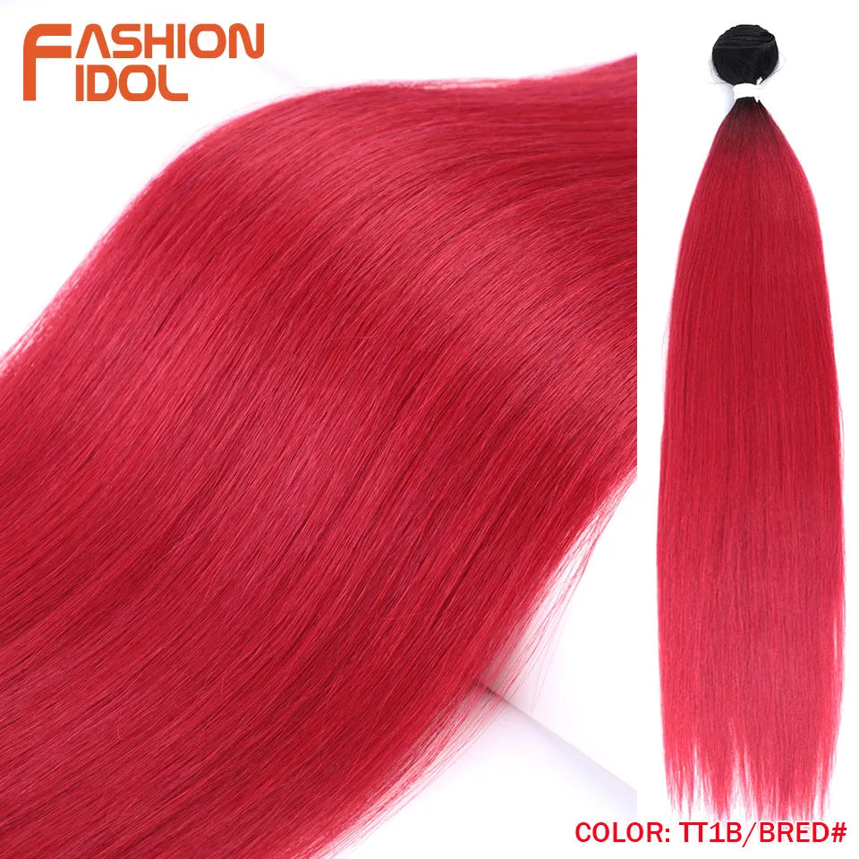 FASHION IDOL Bone Straight Hair Extensions Ombre Blonde Hair Bundles Super Long Hair Synthetic 24 Inch Straight Hair Full to End