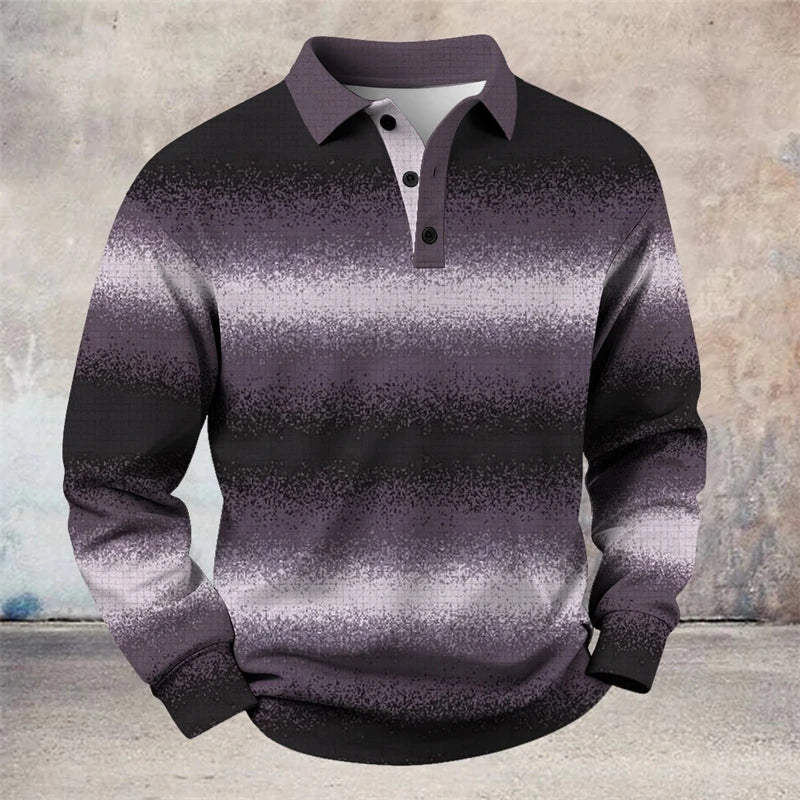 Simple Striped Long Sleeve Polo Shirts For Men Fashion Trendy 3D Printed Golf Polo Shirt Casual Oversized Lapel Button Tops