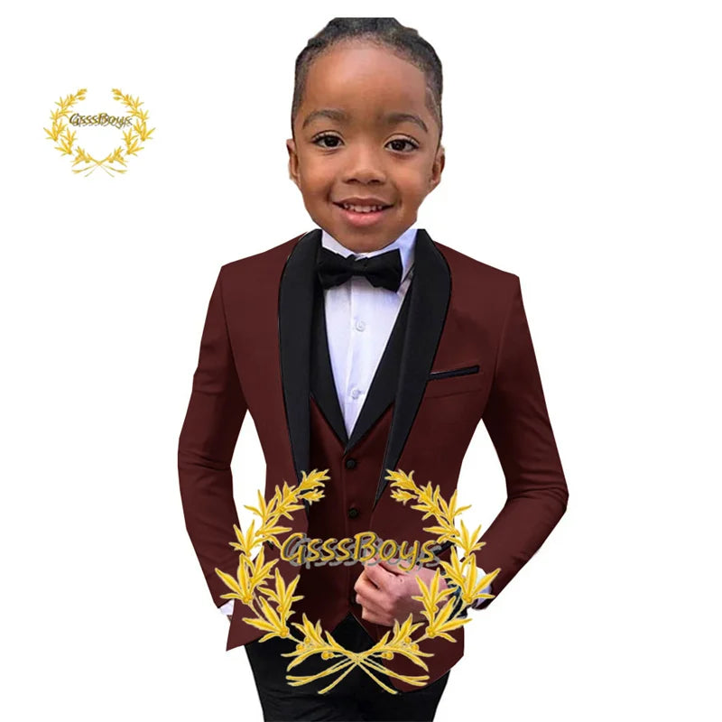 Boys Suit Wedding Tuxedo 3 Piece Shawl Collar Jacket Pants Vest Child Formal Blazer Set Slim Fit Outfit costume garcon mariage