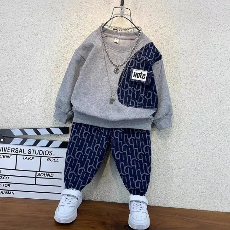 Boys suits spring and autumn new children's casual sweater pants two-piece suits boys clothes suits children's clothing