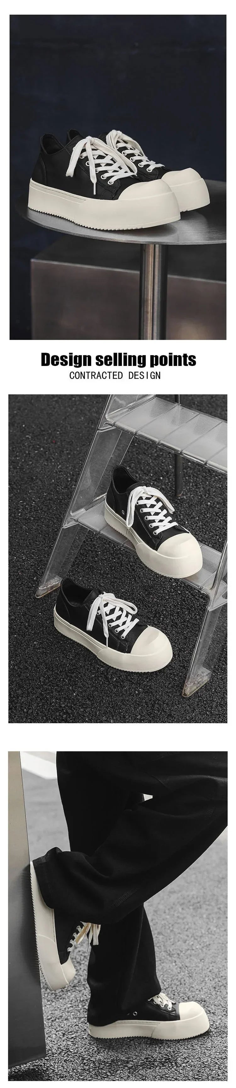 Men Thick-Soled Big Round Toe Sneakers Couple Anti slip Wear Outdoor Shoes Women Versatile Trendy Casual Unisex Board Footwear