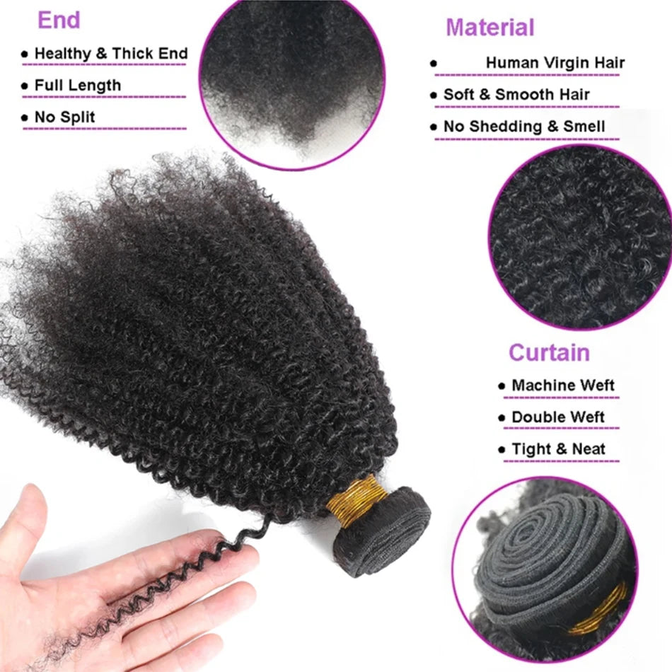 Brazilian Human Hair Bundles Afro Kinky Curly Bundles Human Hair Weaveing Remy Hair Extension For Women 1 2 3 Pcs Natural Color