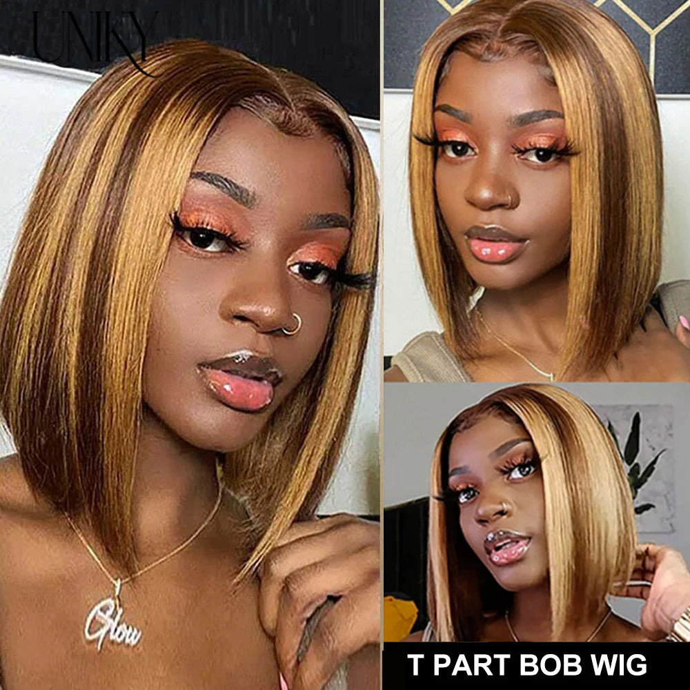 Brazilian Bone Straight Human Hair Wigs For Women 1B/99J Highlight Wig Human Hair bob Wig Straight13x4 Lace Frontal Short BobWig