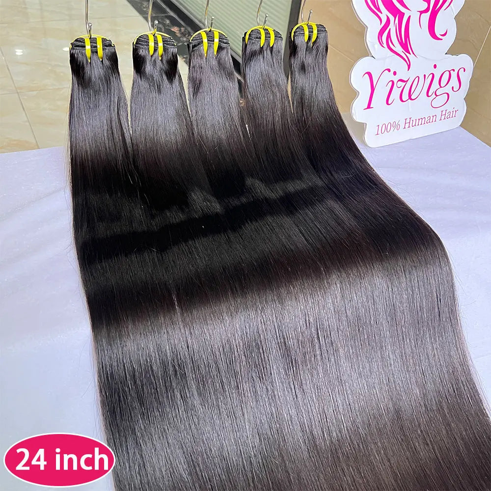 Bone Straight 100% Human Hair Double Weft Bundles #1B Natural Black 100% Raw Virgin Human Hair Extension Tissage 10-36 inch