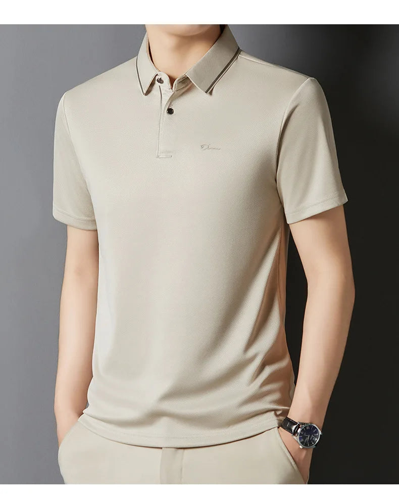 Men's Polo Shirt Seamless Premium Luxury Cool Fabric Business Casual Golf Slim Fit Blouse Collar Tshirt Anti Wrinkle Men Tee