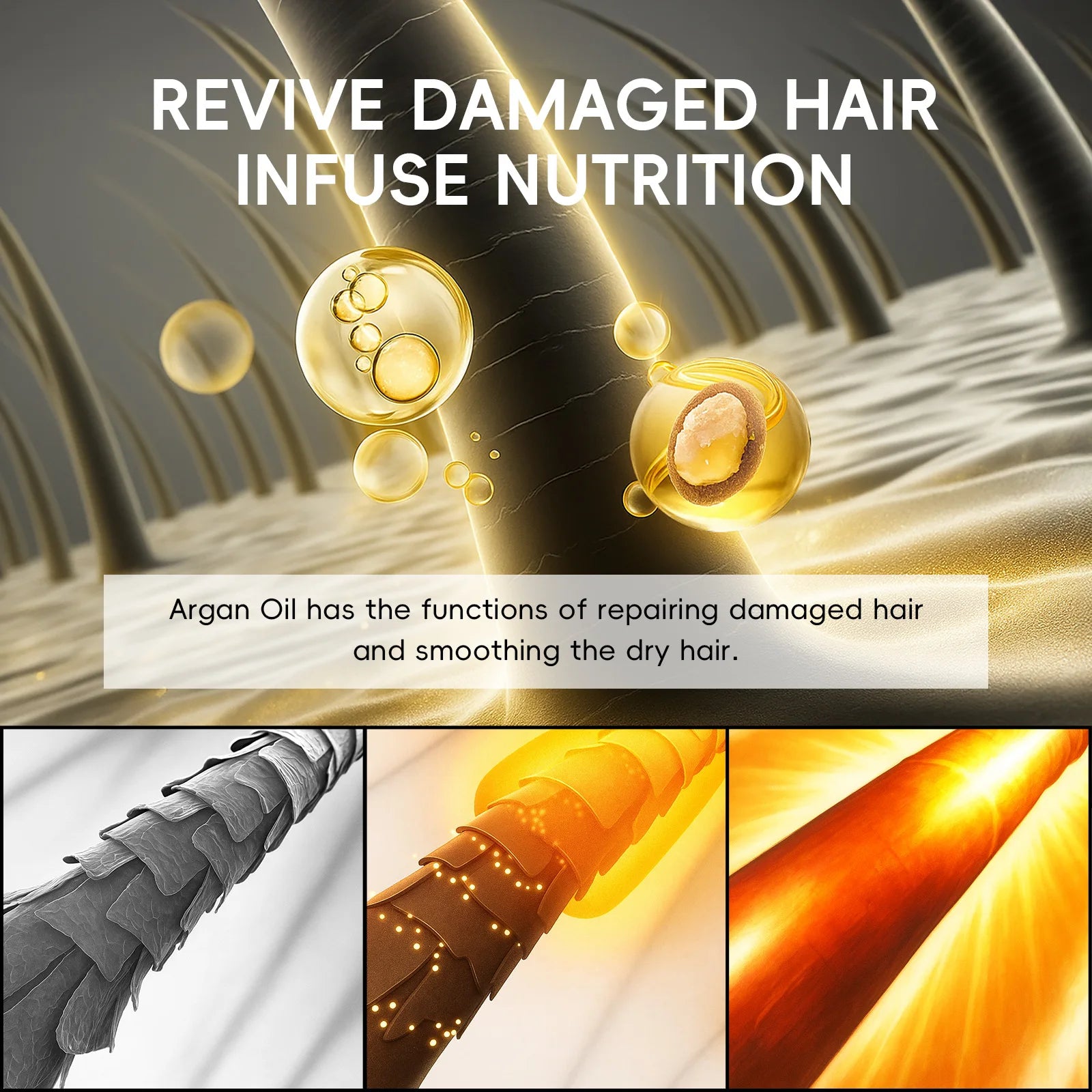 LAIKOU Morocco Hair Essential Argan Essence Oil Moisturizer Brightening Smooth Nourishing Repair Dry Damaged Hair 60ml